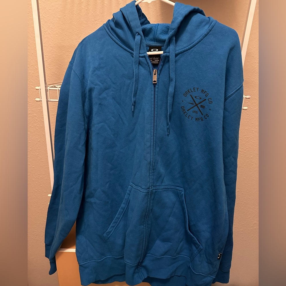 Oakley Men’s Zip Up Sweatshirt Hoodie (Blue) (XL)